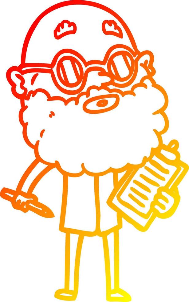 dibujo de línea de gradiente cálido hombre curioso de dibujos animados con barba y gafas de sol vector