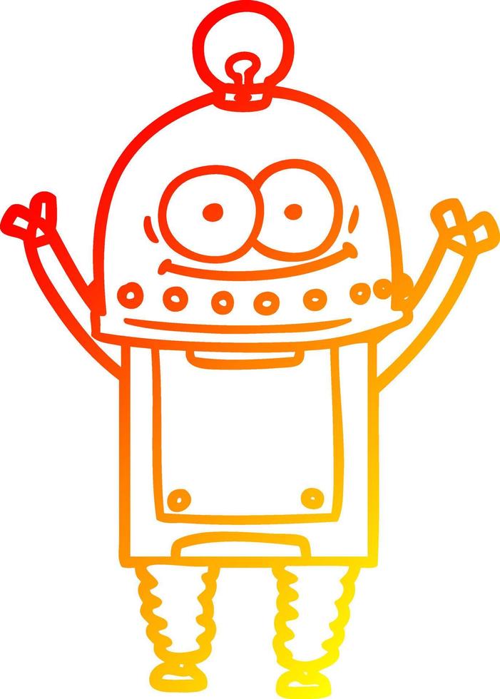 warm gradient line drawing happy carton robot with light bulb vector