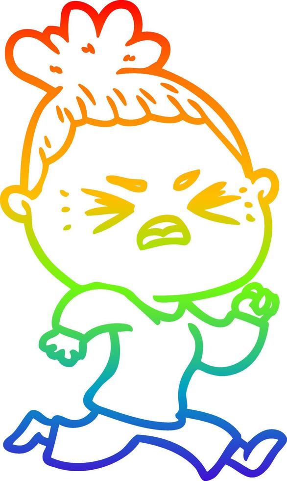 rainbow gradient line drawing cartoon angry woman vector