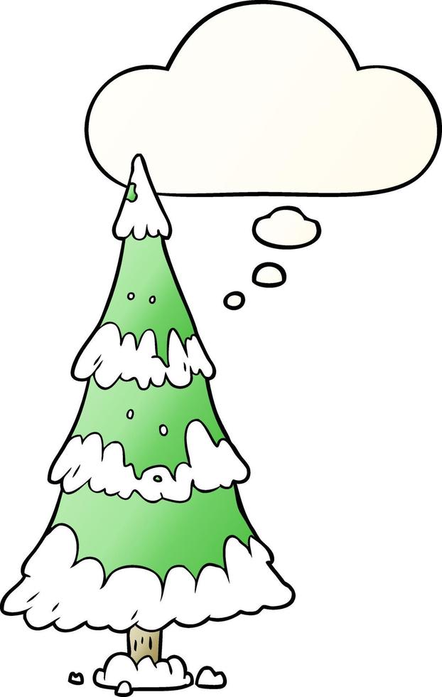 cartoon christmas tree and thought bubble in smooth gradient style vector