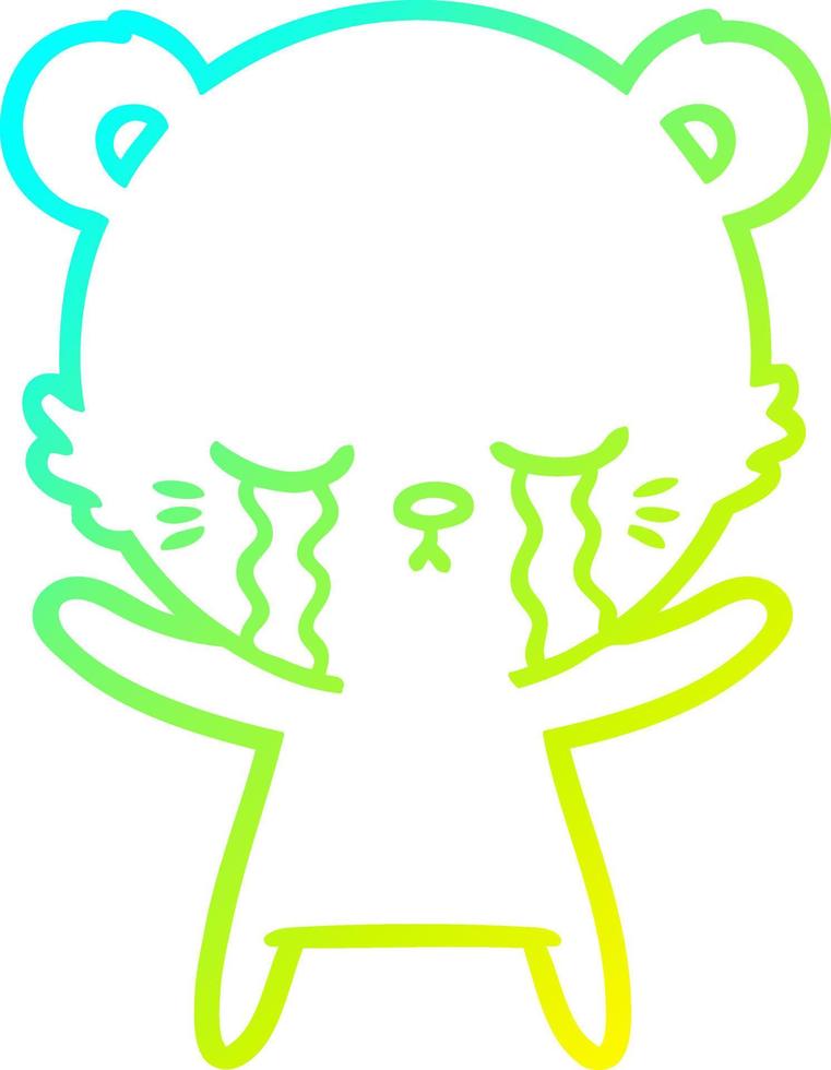 cold gradient line drawing crying cartoon polarbear vector