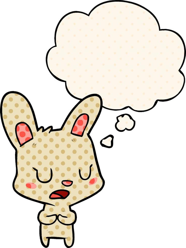 cartoon rabbit talking and thought bubble in comic book style vector