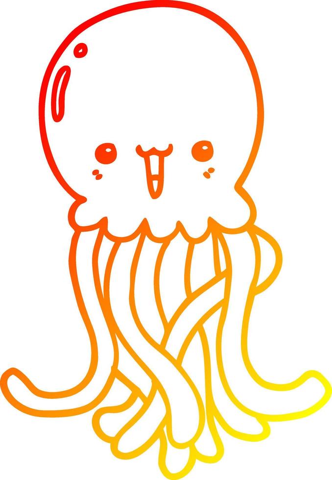 warm gradient line drawing cartoon jellyfish vector