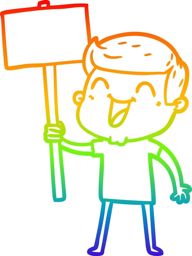 rainbow gradient line drawing cartoon man laughing vector