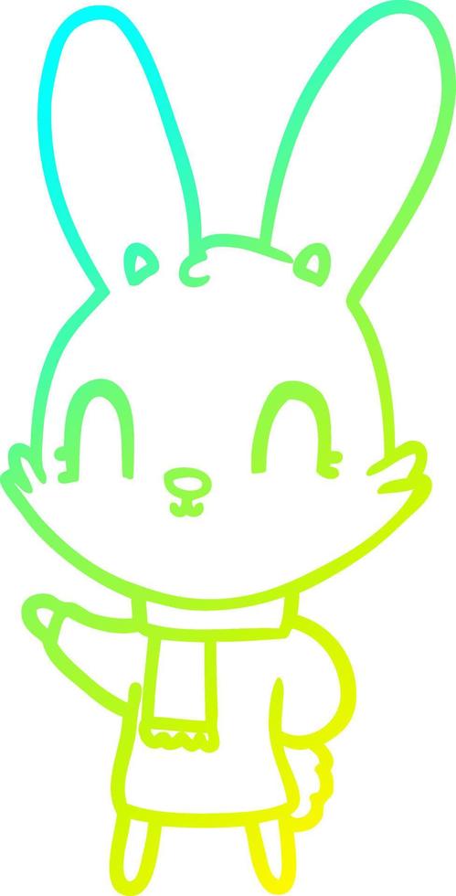 cold gradient line drawing cute cartoon rabbit wearing clothes vector