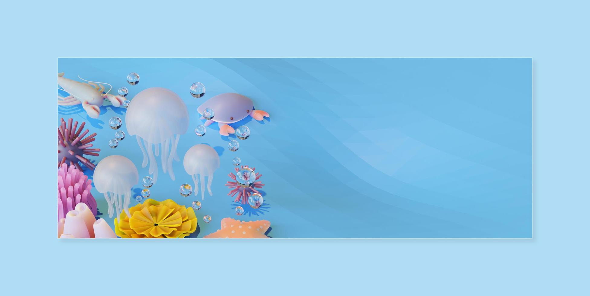 World Ocean Copy Space With Jellyfish 3D Render Illustration photo