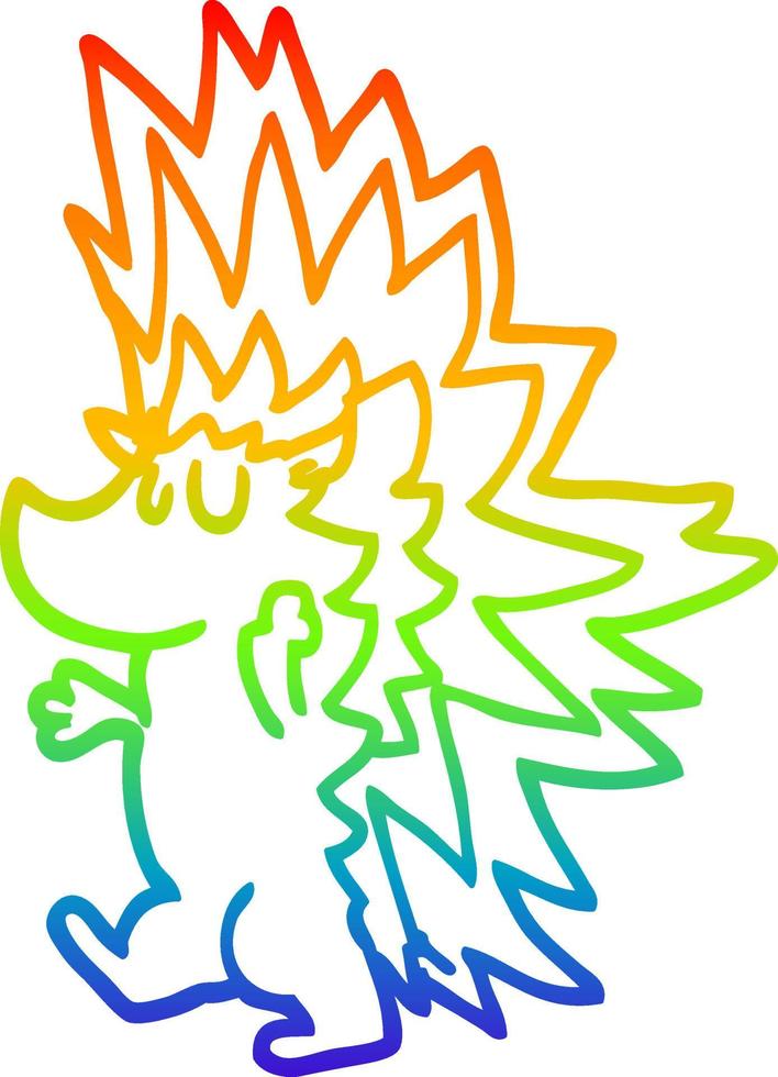 rainbow gradient line drawing cartoon spiky hedgehog vector