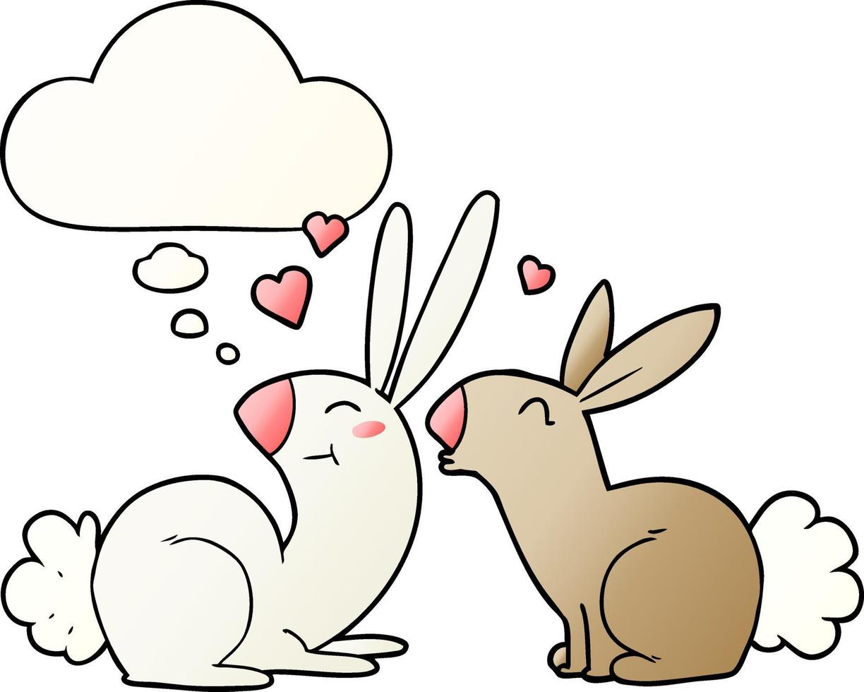 cartoon rabbits in love and thought bubble in smooth gradient style vector