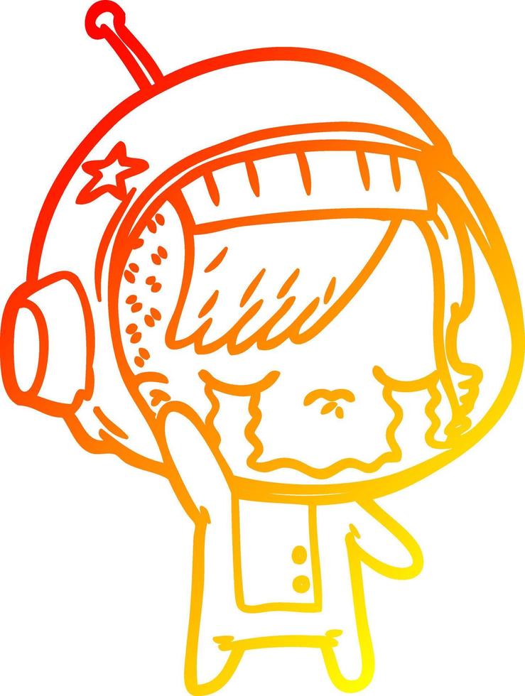 warm gradient line drawing cartoon crying astronaut girl waving goodbye vector