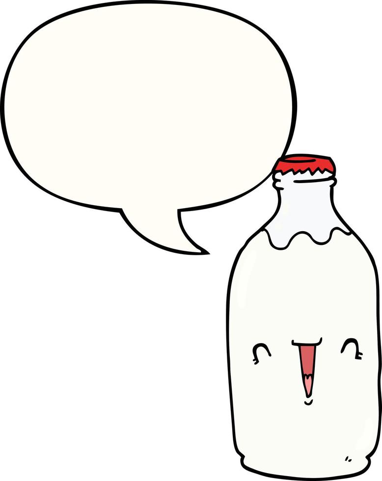 cute cartoon milk bottle and speech bubble vector