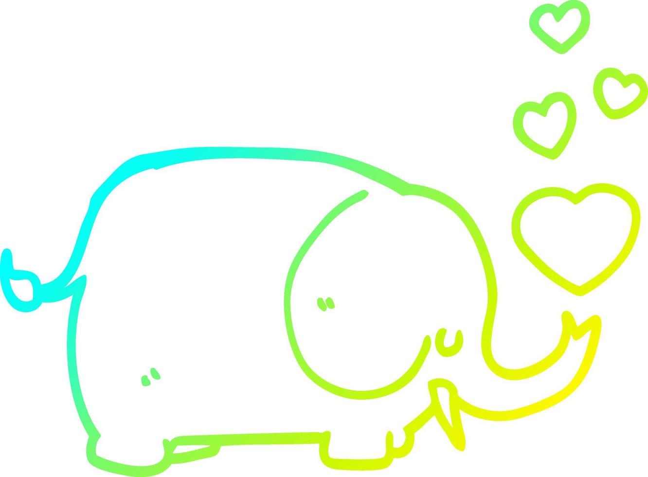 dibujo de línea de gradiente frío lindo elefante de dibujos animados con corazones de amor vector