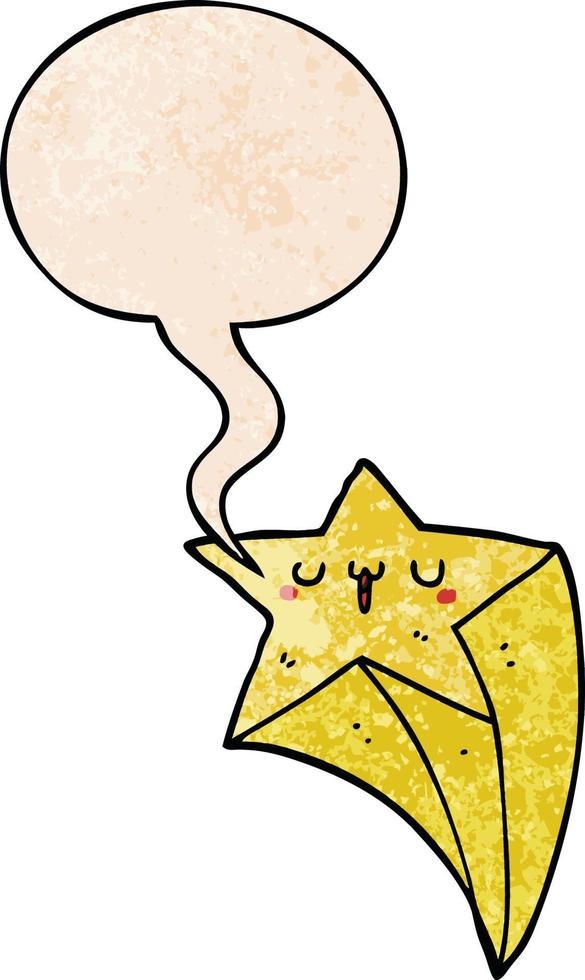 cartoon shooting star and speech bubble in retro texture style vector
