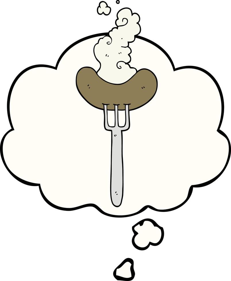 cartoon sausage on fork and thought bubble vector