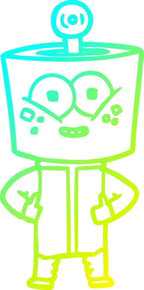 cold gradient line drawing happy cartoon robot vector