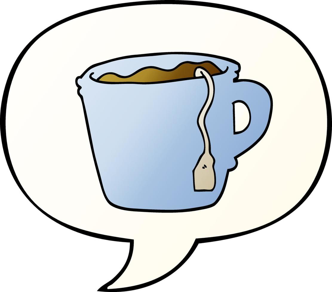 cartoon hot cup of tea and speech bubble in smooth gradient style vector