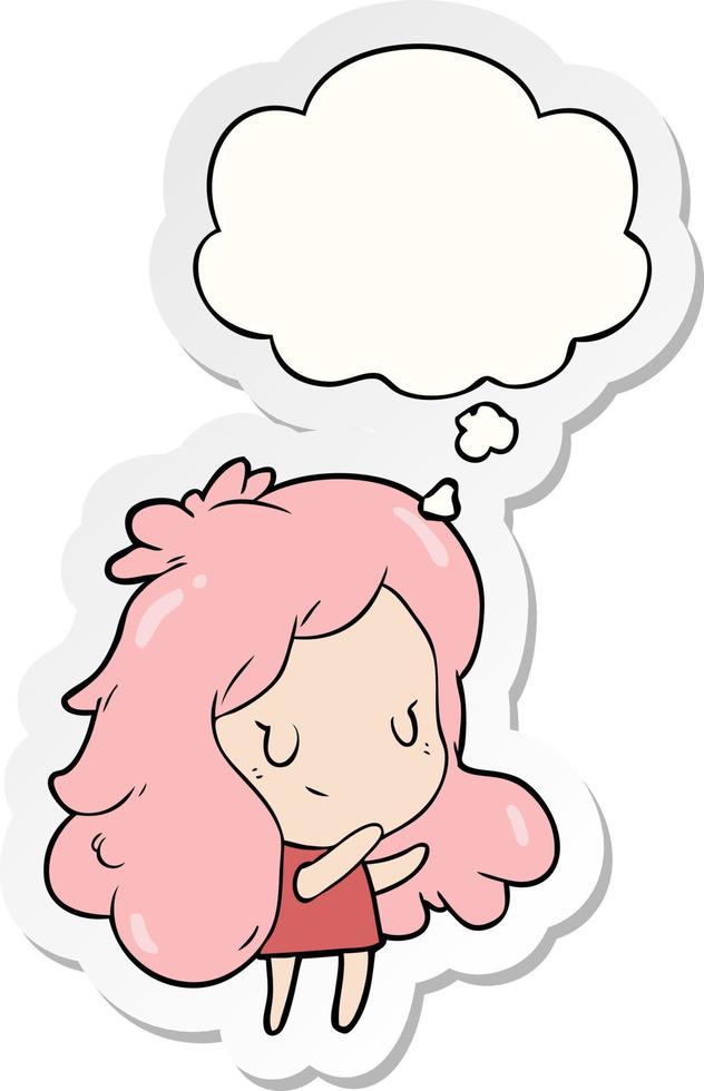 cartoon girl and thought bubble as a printed sticker vector