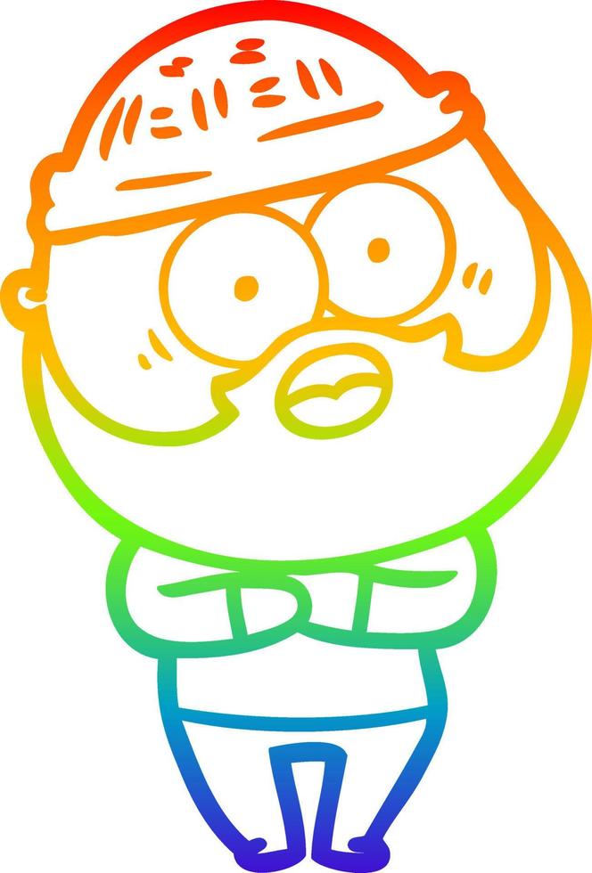 rainbow gradient line drawing cartoon bearded man vector