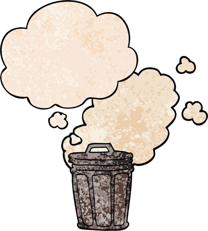 cartoon stinky garbage can and thought bubble in grunge texture pattern style vector