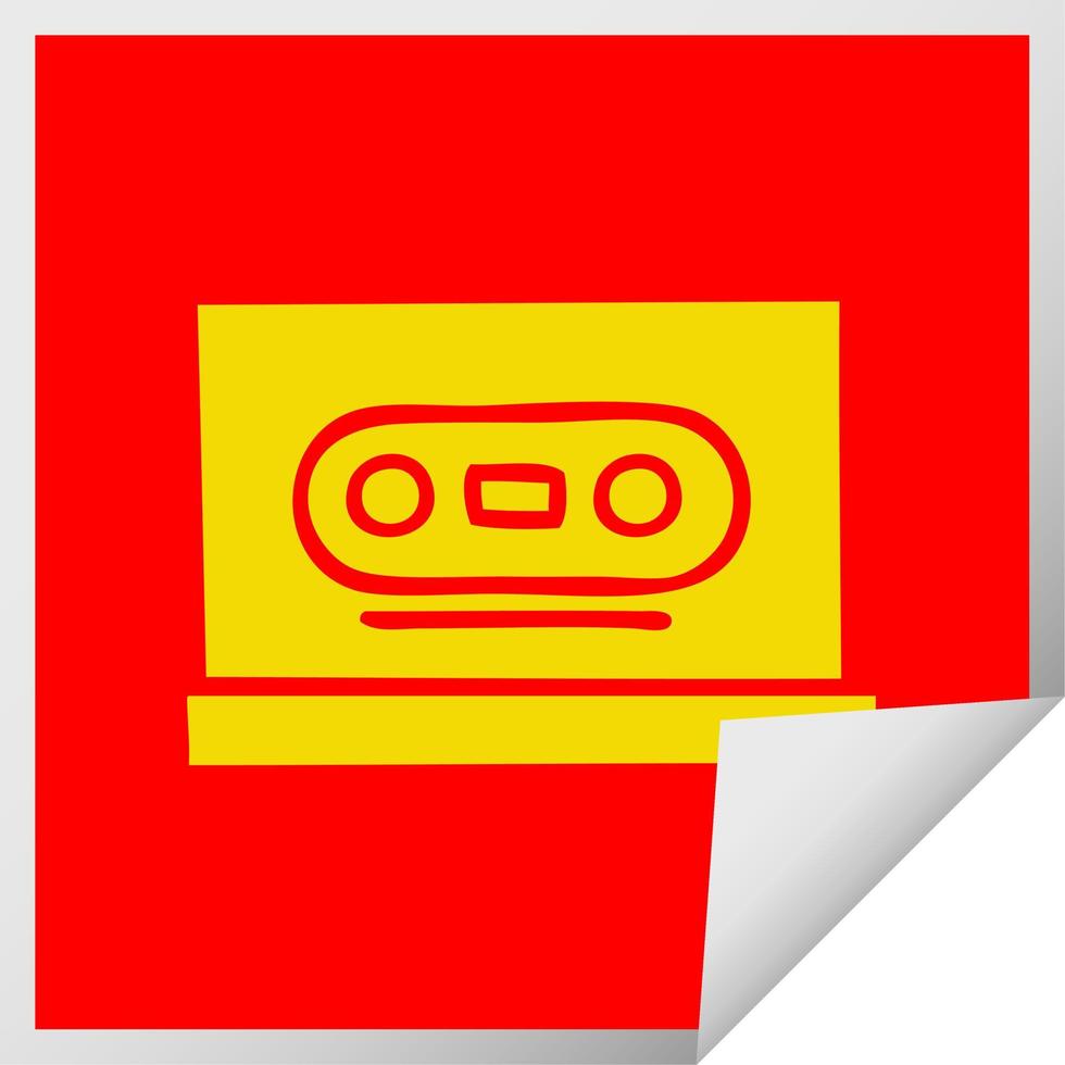 square peeling sticker cartoon retro cassette vector