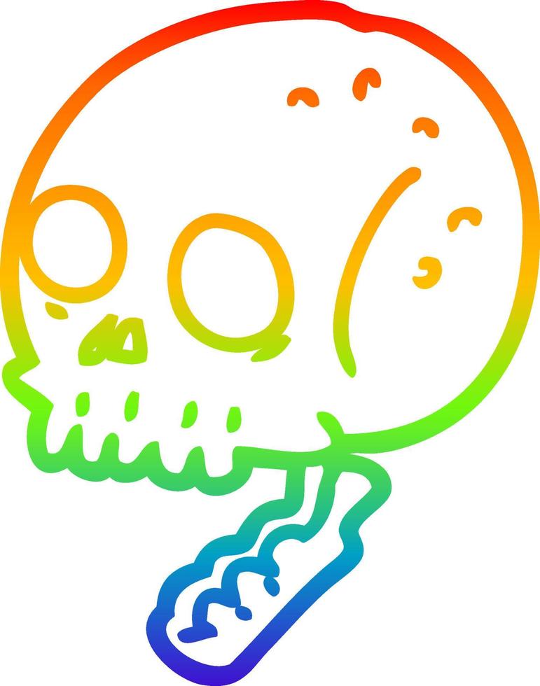 rainbow gradient line drawing cartoon spooky skull vector