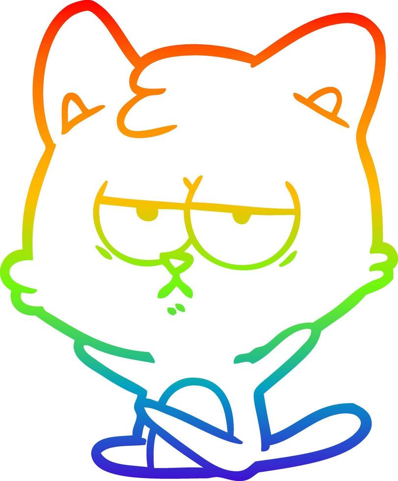 dibujo de línea de gradiente de arco iris gato de dibujos animados aburrido vector