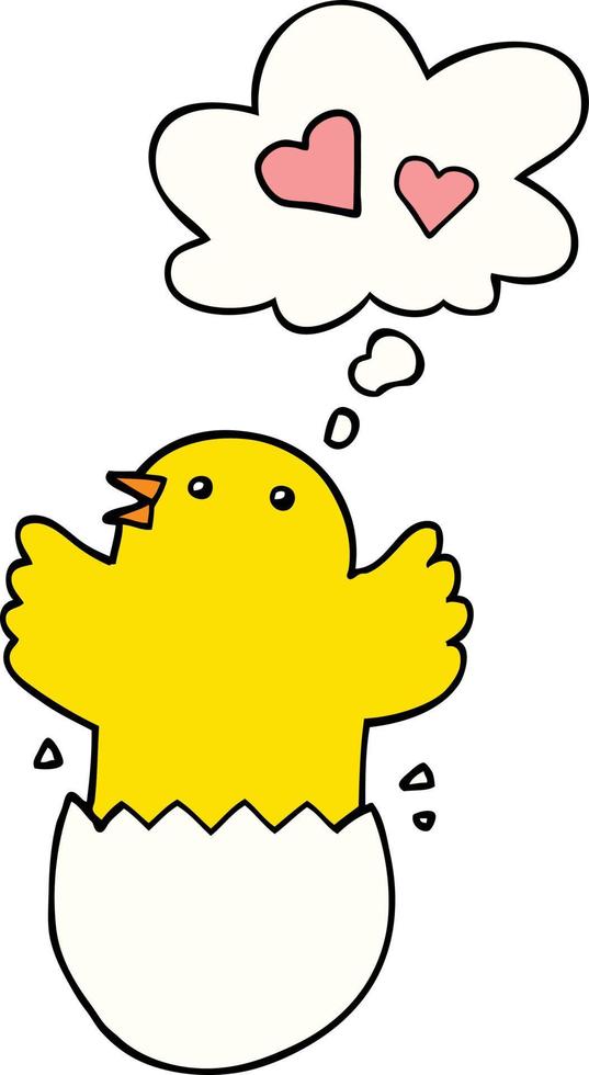 cute hatching chick cartoon and thought bubble vector