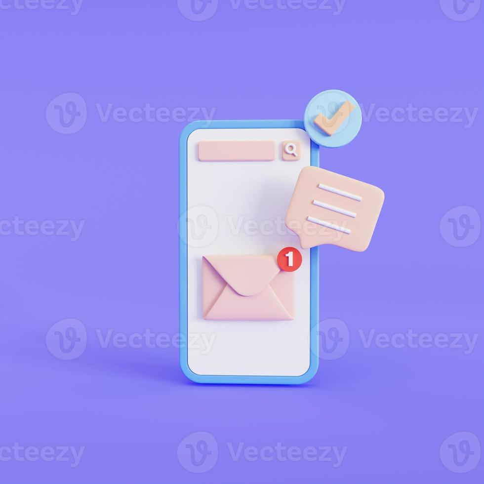 3D smartphone with an envelope new message notification on the phone 3D illustration photo