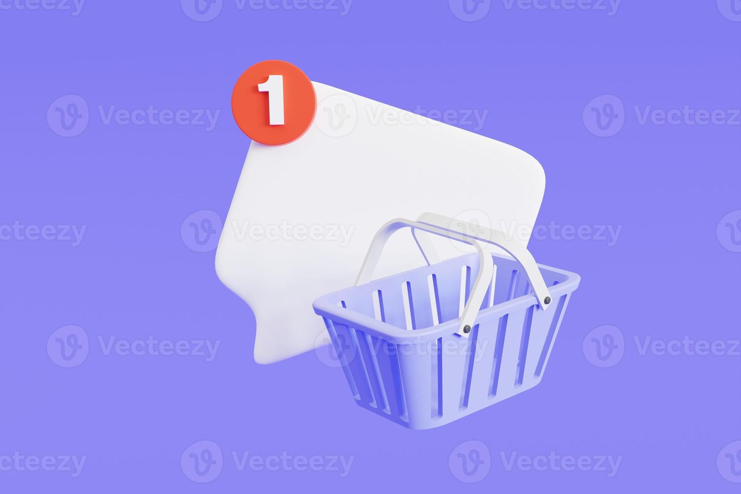 D app icon with notification alert speech bubble, online social conversation comment push notice cartoon concept, online shopping, 3D  illustration photo