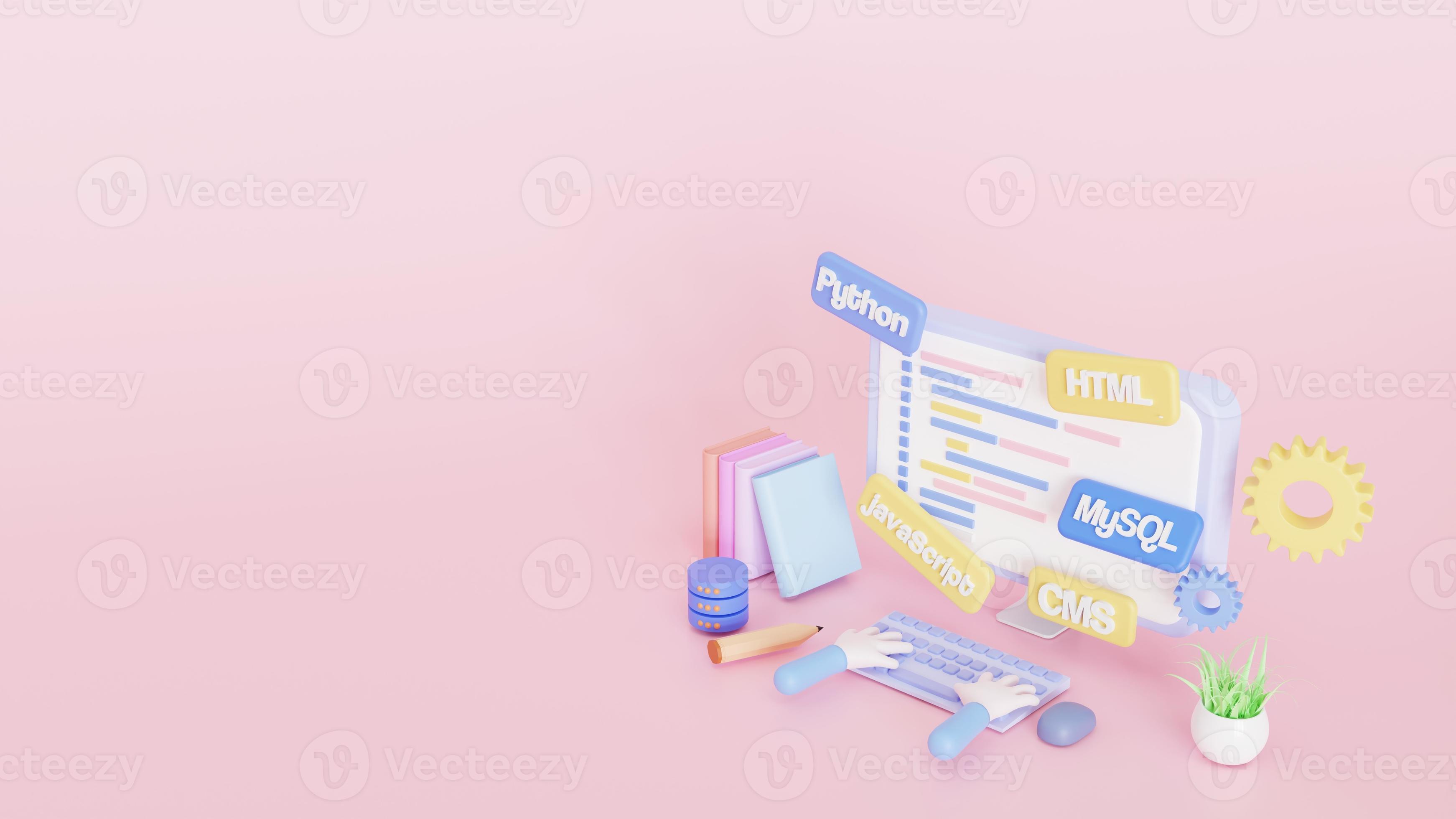 3D illustration, web Development concept, programming, and coding ...