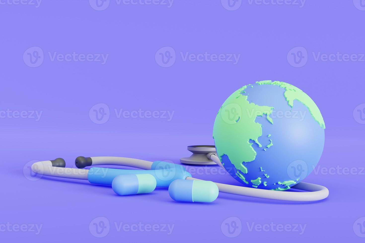 Our planet, our health. World Health Day. World health day with doctor stethoscope. 3D  illustration photo