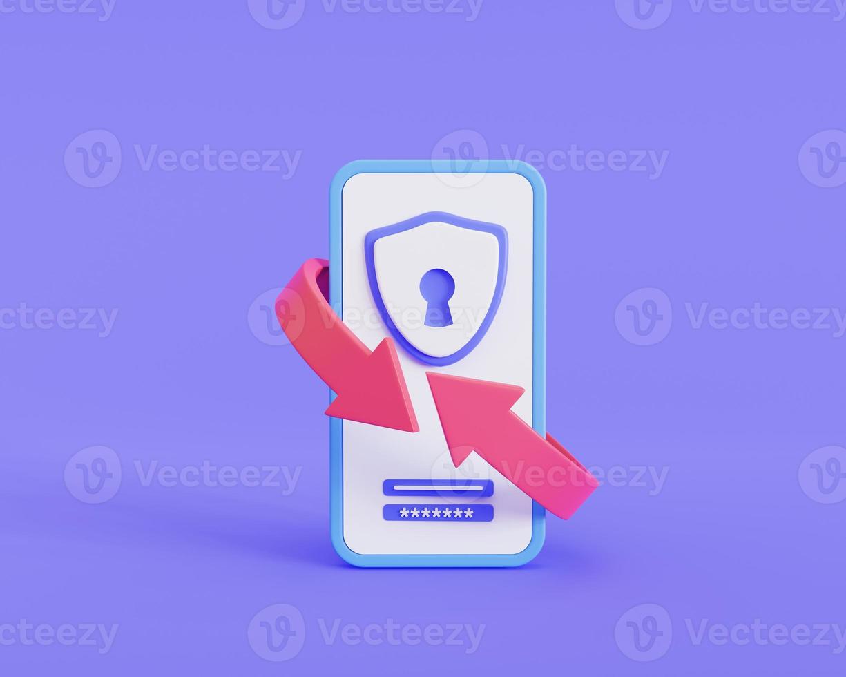 Password change icon. Notification. Security message. Save data on phone. 3d illustration photo