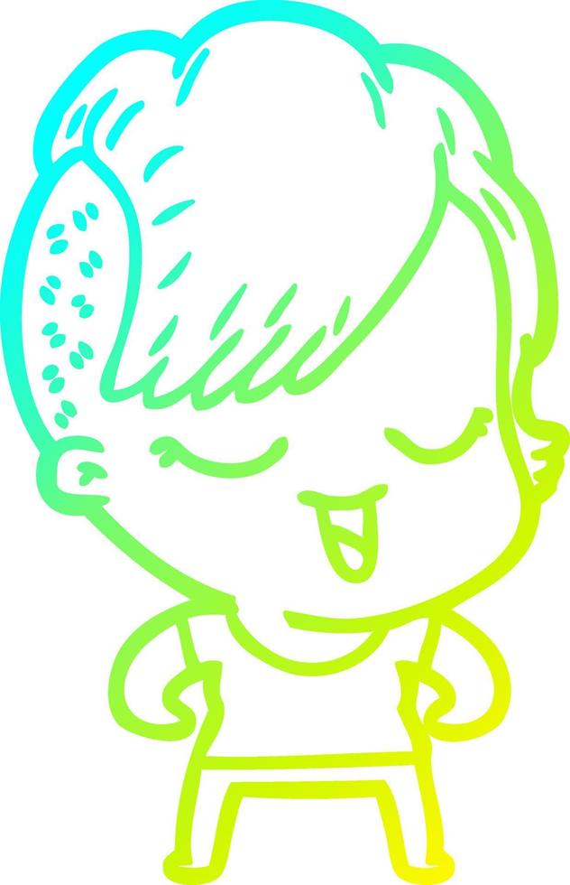 cold gradient line drawing happy cartoon girl vector