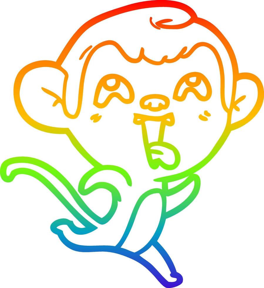 rainbow gradient line drawing crazy cartoon monkey vector