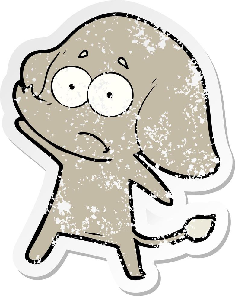 distressed sticker of a cartoon unsure elephant vector