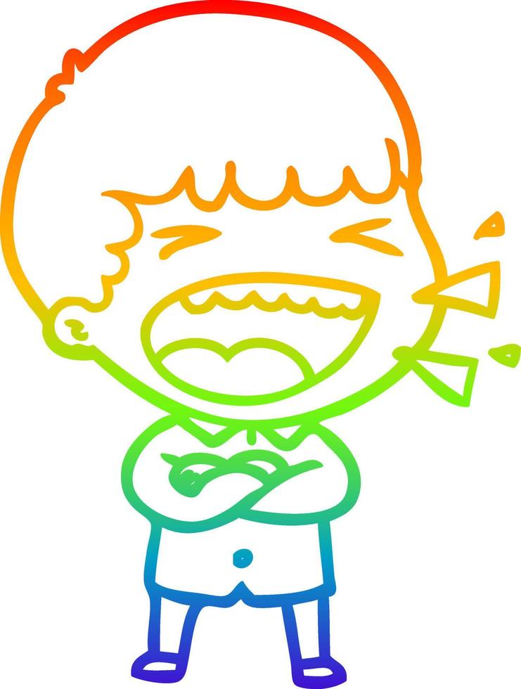 rainbow gradient line drawing cartoon laughing man vector