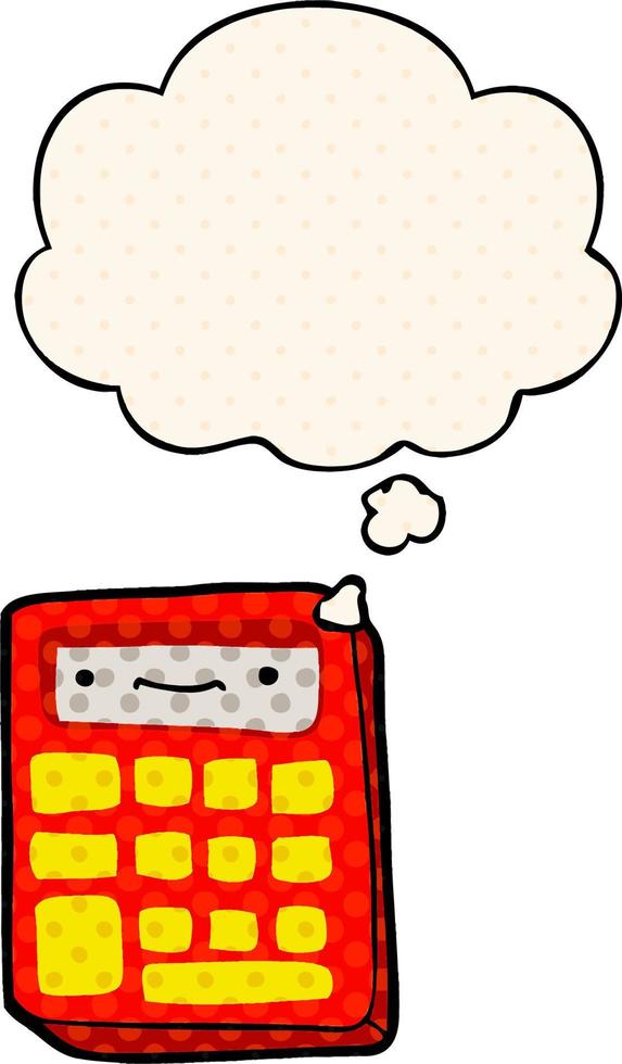 cartoon calculator and thought bubble in comic book style vector