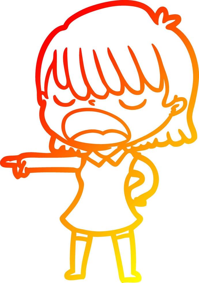 warm gradient line drawing cartoon woman talking loudly vector