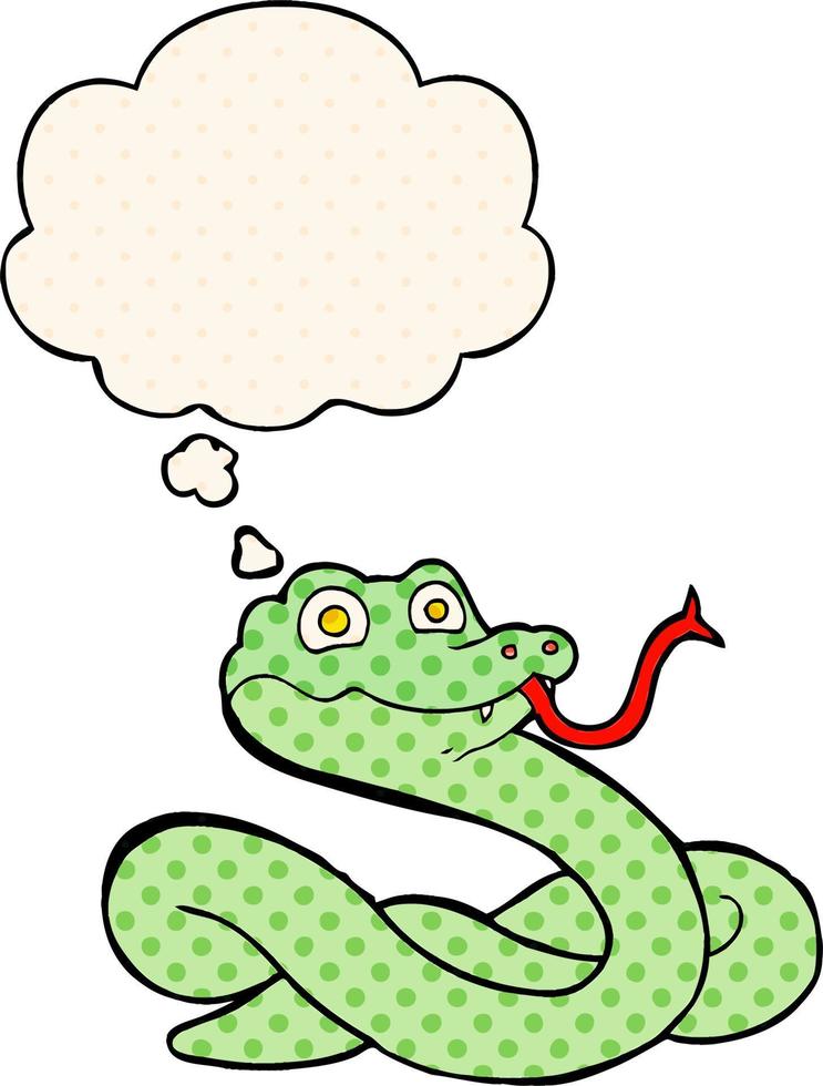 caricatura, serpiente, y, pensamiento, burbuja, en, cómico, estilo vector