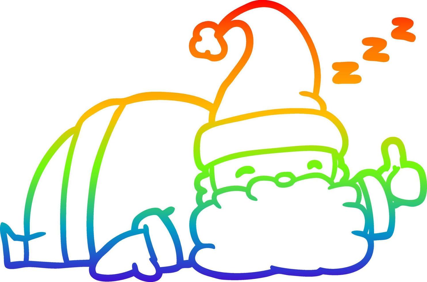 rainbow gradient line drawing sleepy santa giving thumbs up symbol vector