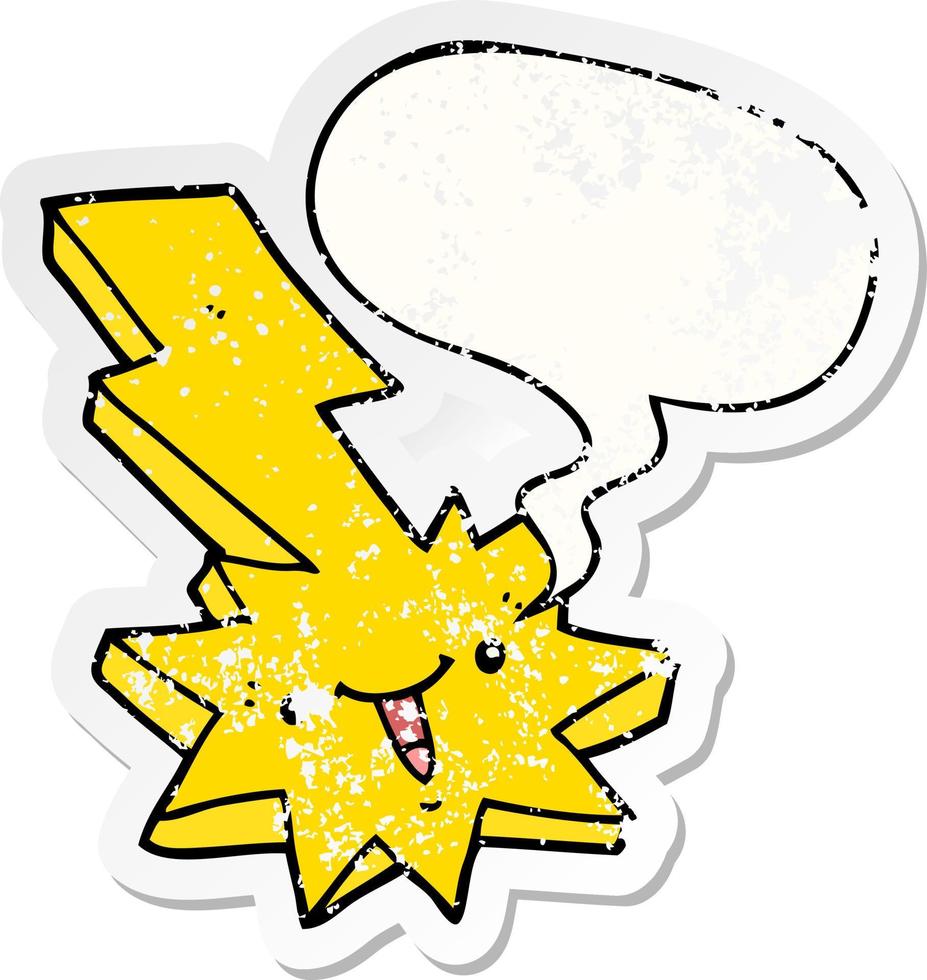 cartoon lightning strike and speech bubble distressed sticker vector