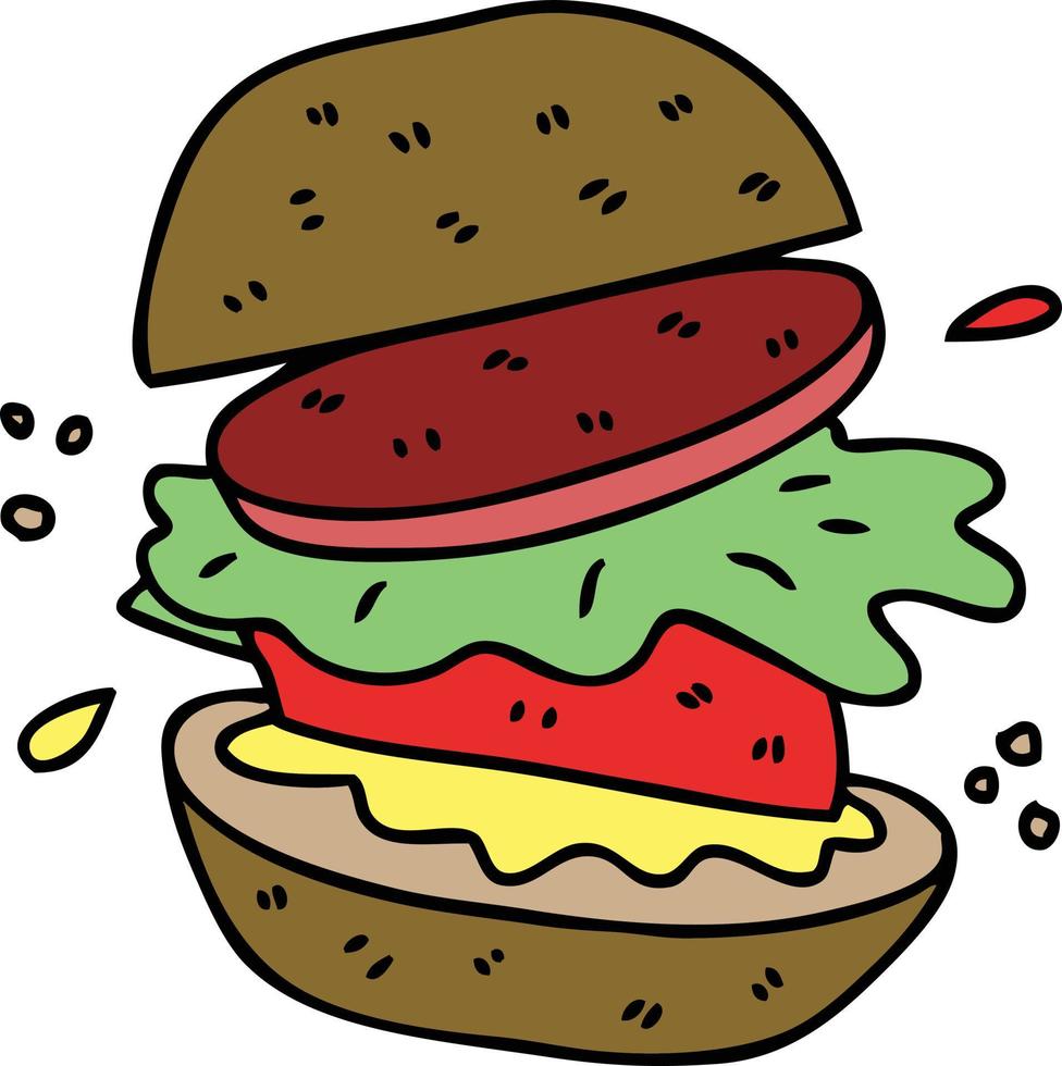 peculiar hamburguesa vegetariana de dibujos animados dibujados a mano vector