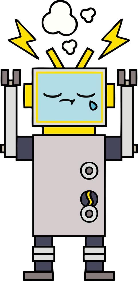 cute cartoon crying robot vector