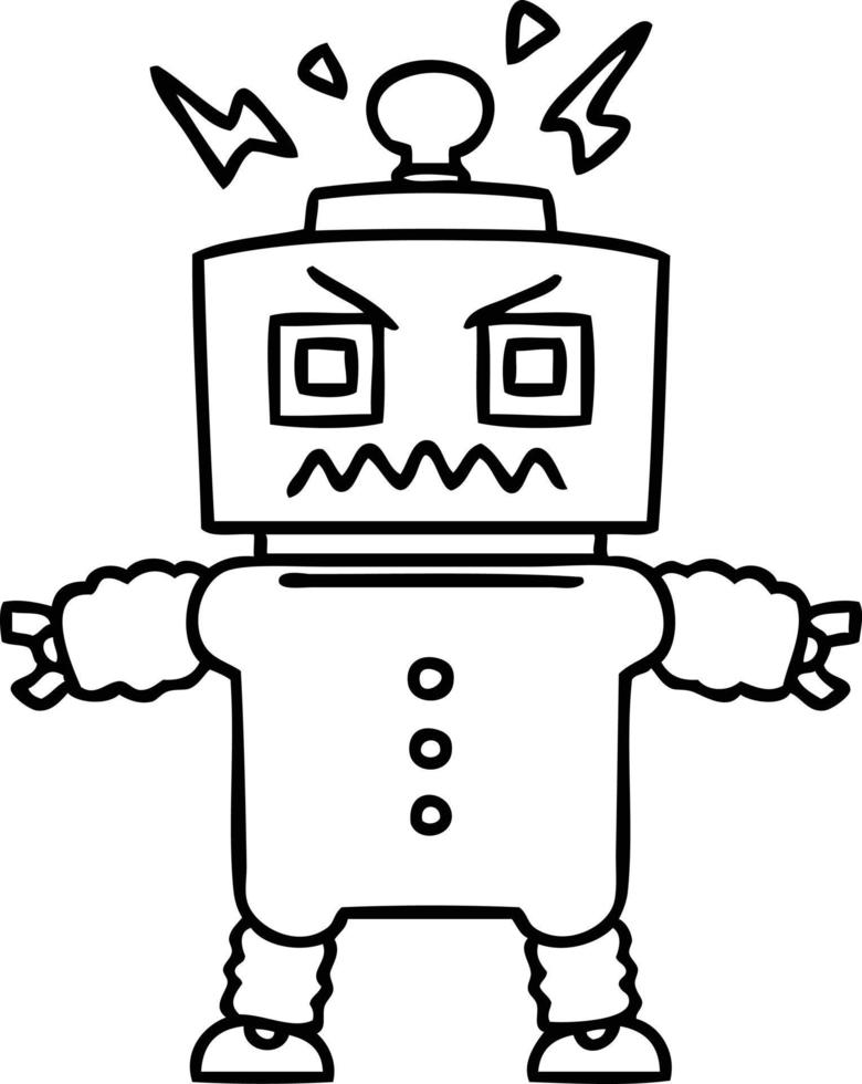 quirky line drawing cartoon robot vector