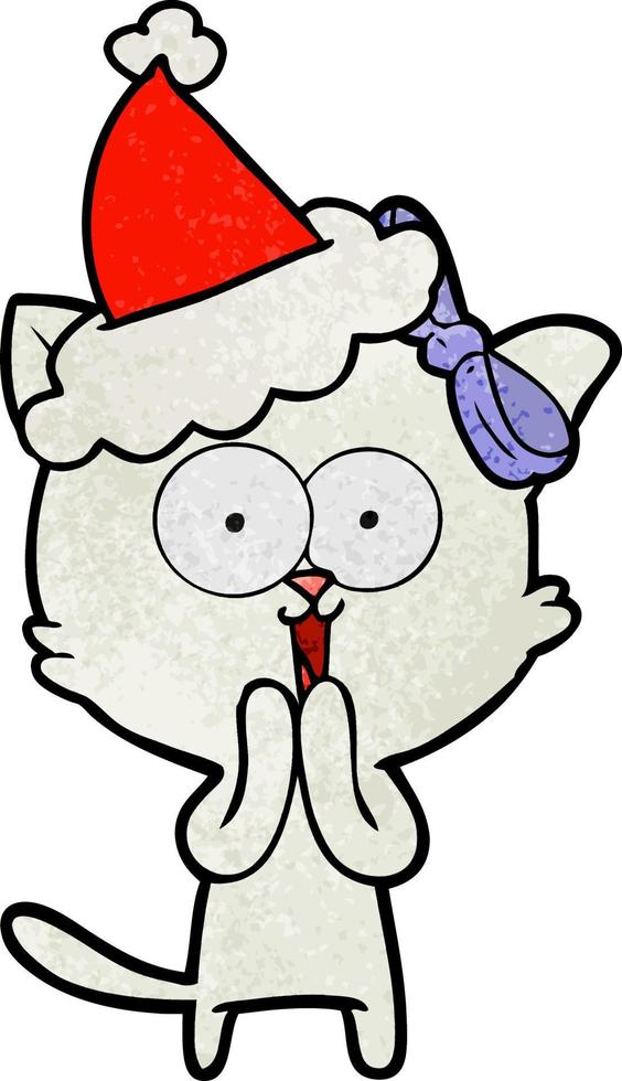textured cartoon of a cat wearing santa hat vector