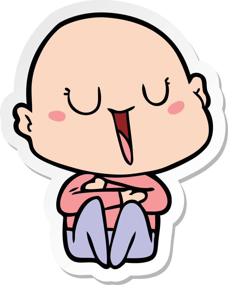 sticker of a happy cartoon bald man vector