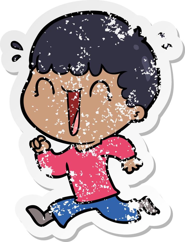 distressed sticker of a laughing cartoon man vector