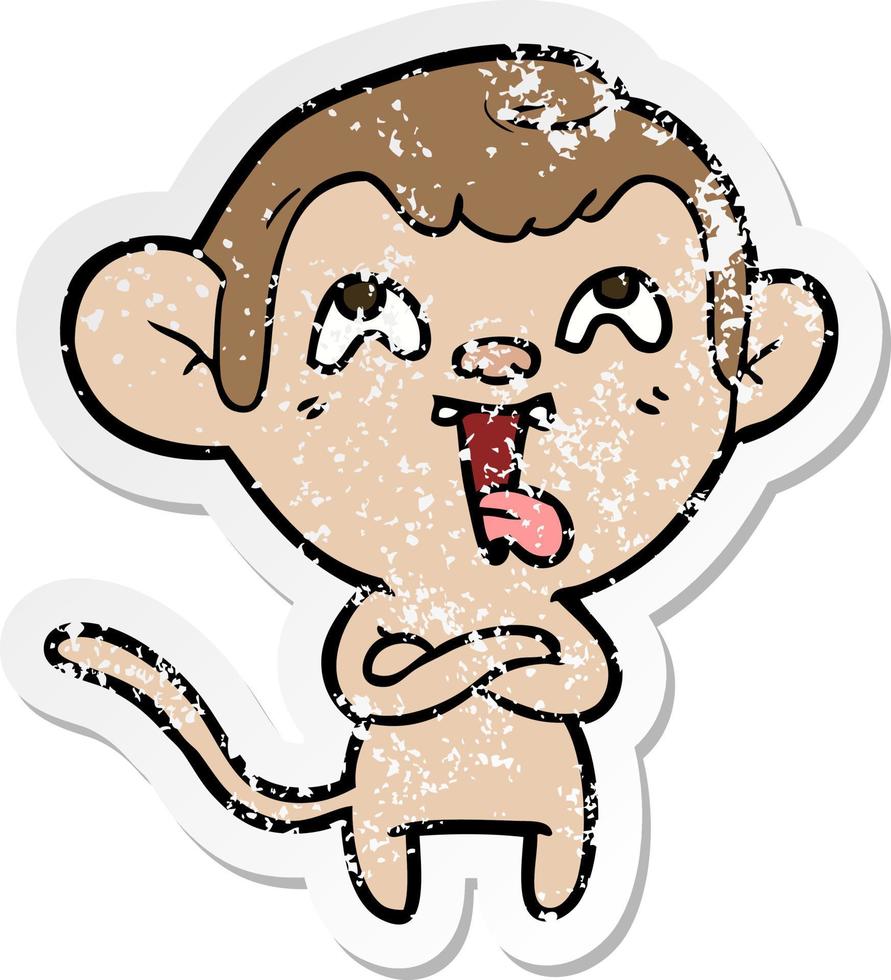 distressed sticker of a crazy cartoon monkey vector