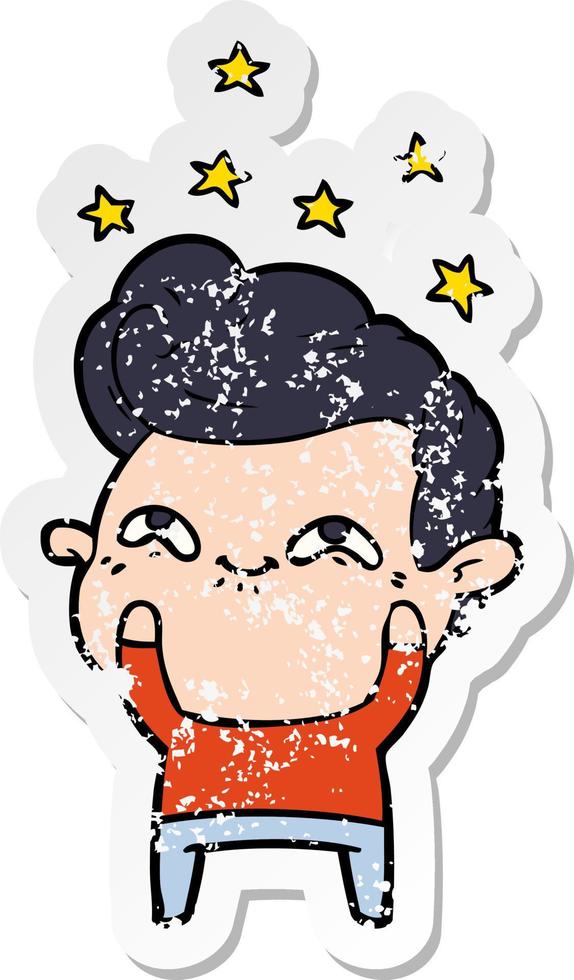 distressed sticker of a cartoon excited man vector