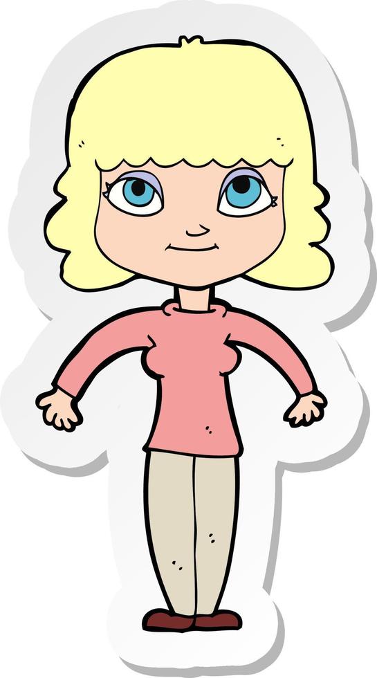 sticker of a cartoon woman shrugging shoulders vector