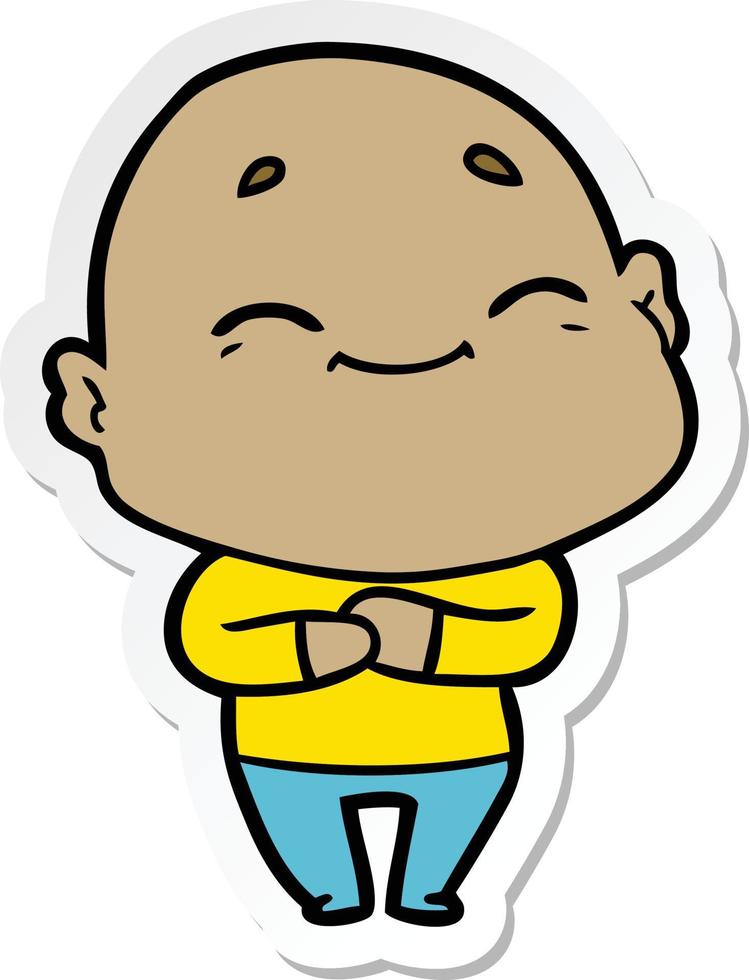 sticker of a cartoon happy bald man vector